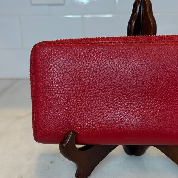 Michael Kors Wallet Leather Pebbled Red Jet Set Continental Full Zip Wallet - Picture 5 of 16